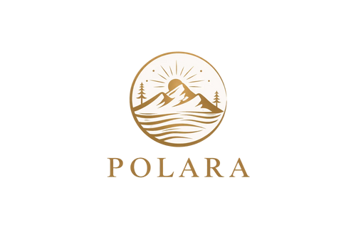Logo of Polara with a mountain and sun design on a white background